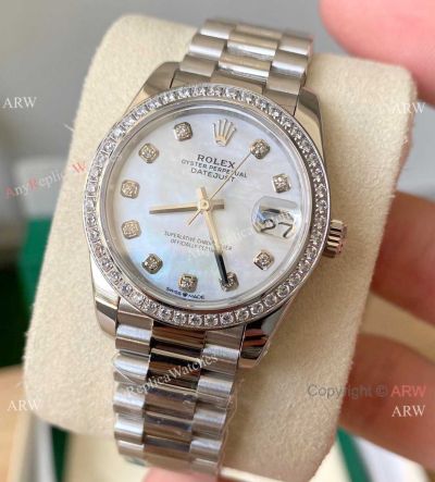 Swiss Copy Rolex 31mm Datejust Mop Dial w-Diamond President Bracelet
